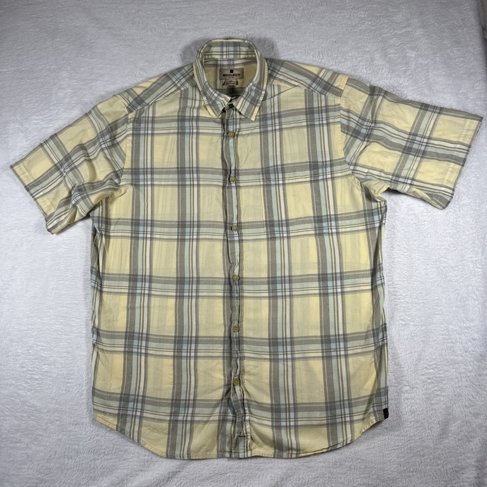 Woolrich Button Down Shirt Men's L Yellow Multicolor Plaid Short Sleeve Western